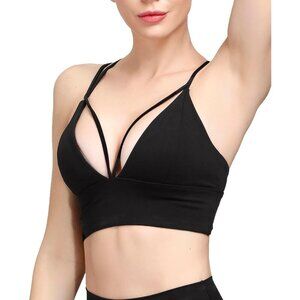 Women's Black Strappy Bralettes Pull-on Sports Bra Rave Top Festival Outfits